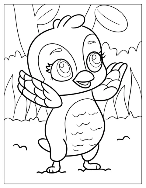 A Hatchtopia, Penguala sorride con le ali aperte.