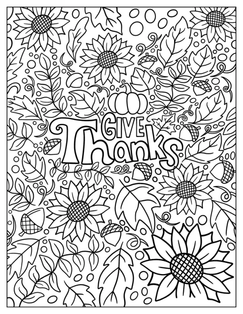 Teksten »Give Thanks« er omgivet af efterårsblade og andre efterårsdetaljer.