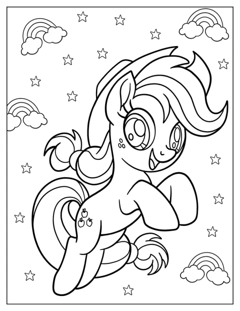 Applejack aparece dibujada con un estilo de dibujos animados kawaii.