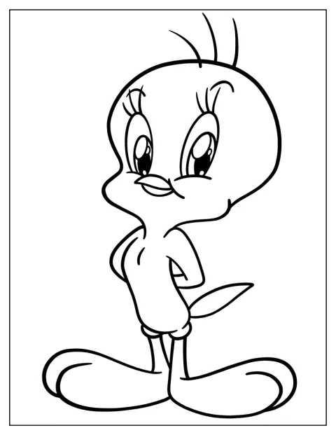 トゥイーティーの姿が、シンプルな輪郭線で描かれています。