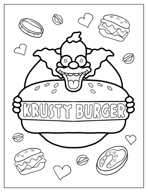 Een Krusty Burger staat centraal in het beeld.