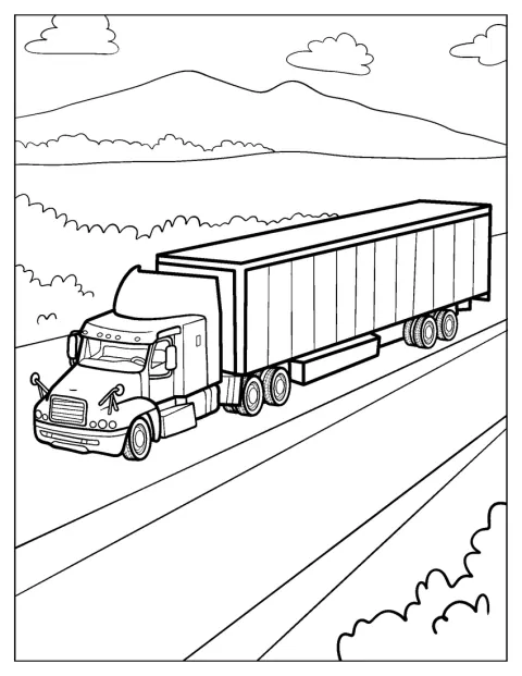 Un grand tracteur routier tire une remorque sur la route.