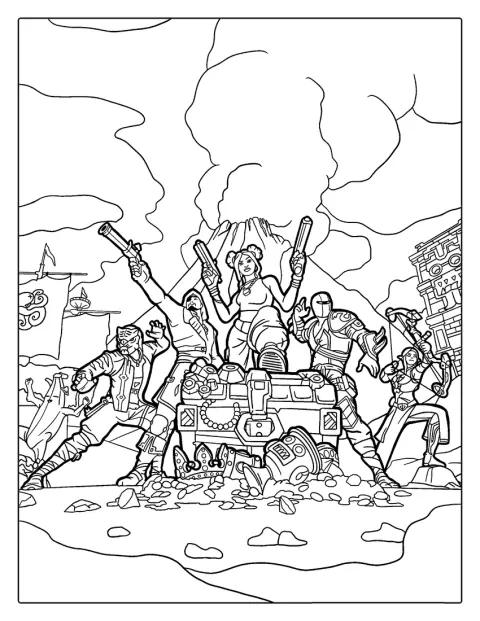 Varios personajes se preparan para combatir en una escena de Fortnite Battle Royale.