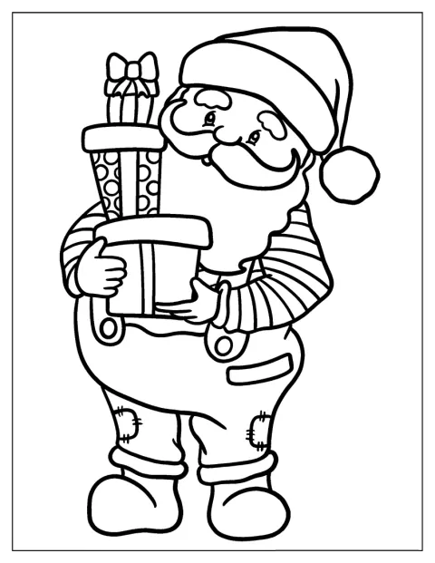 Moș Crăciun ține în brațe mai multe daruri pentru copii.