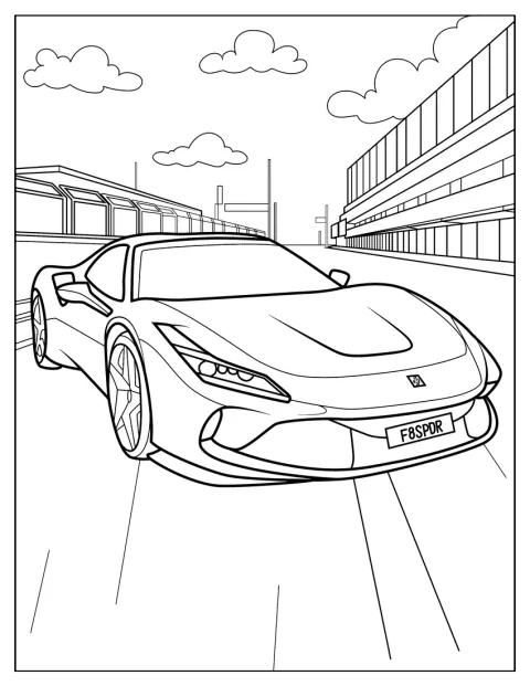 Ferrari F8 Spider stojí jako závodní vůz s otevřenou střechou.