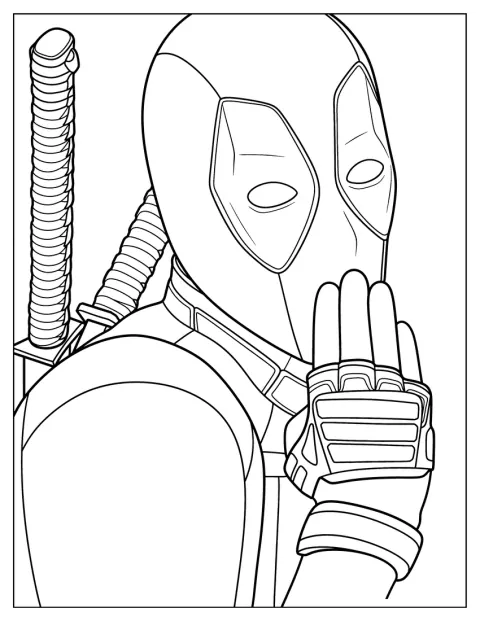 Deadpool trekt een ondeugend pruilmondje.