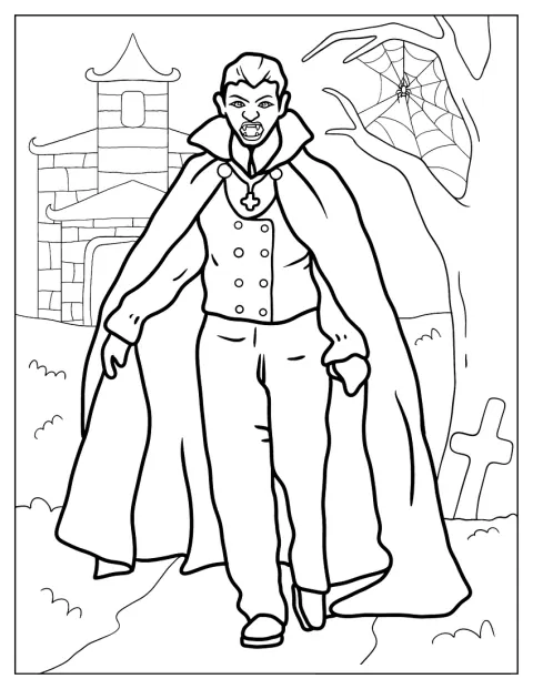 Nocturnal Vampire With Castle And Spider In Background