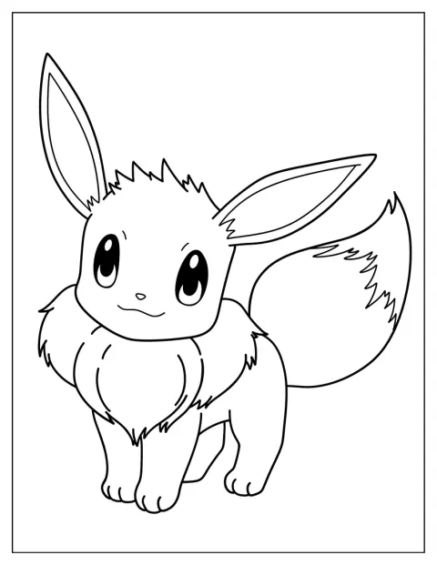 Eevee kijkt schattig en nieuwsgierig.