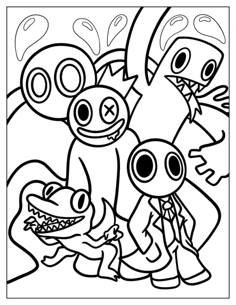 Los personajes de Rainbow Friends aparecen en un póster de cuerpo entero.