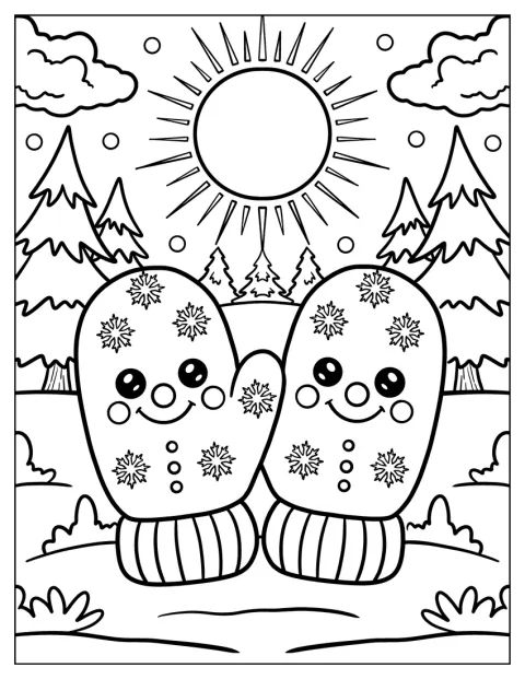 Des moufles illustrées de flocons se trouvent dans les bois.