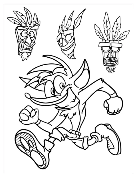 Crash Bandicoot corre alegremente mientras lleva a Aku Aku a su lado.
