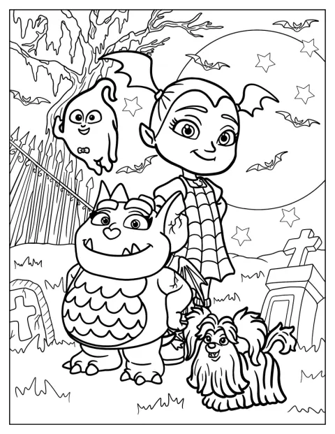 Vampyrina poserar med Gregoria, Demi och Wolfie i kawaii-stil.
