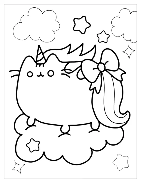 Pusheen poartă un corn de unicorn și are un aspect adorabil.