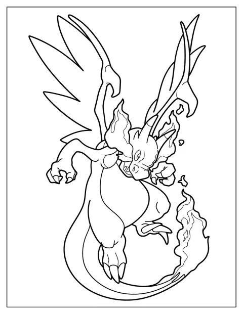 Vihainen Charizard karjuu siivet levitettyinä.