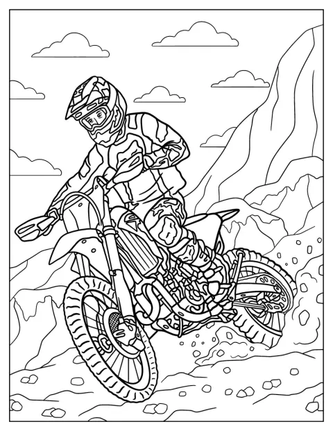 Dirt Bike Coloring Page Of Man Riding On Rocky Terrain