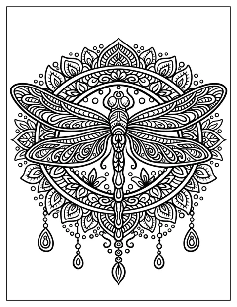 Des motifs complexes décorent les ailes et le corps d’une libellule.