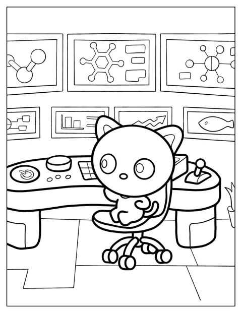 A laborban Chococat tudományos kísérleten dolgozik.