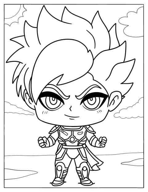 Superbohater chibi nosi efektowny strój.