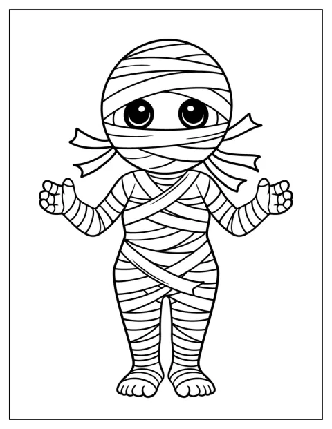 Friendly Cartoon Mummy Coloring Page with Outstretched Hands