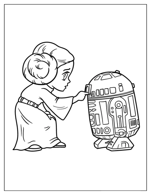 Die chibiartige Leia Organa spricht eine Nachricht in R2-D2s Projektor.