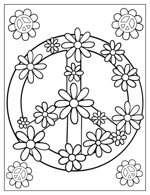 Bloemen bedekken een vredesteken.