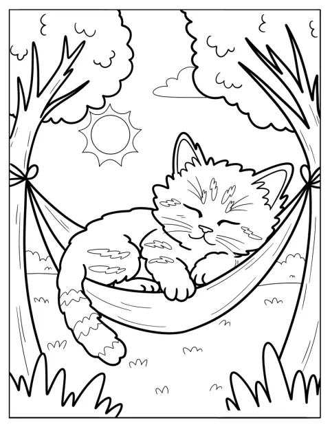 En una hamaca, un gatito duerme plácidamente.