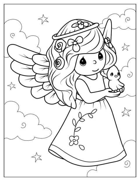Un ángel adorable aparece con alas y aureola.