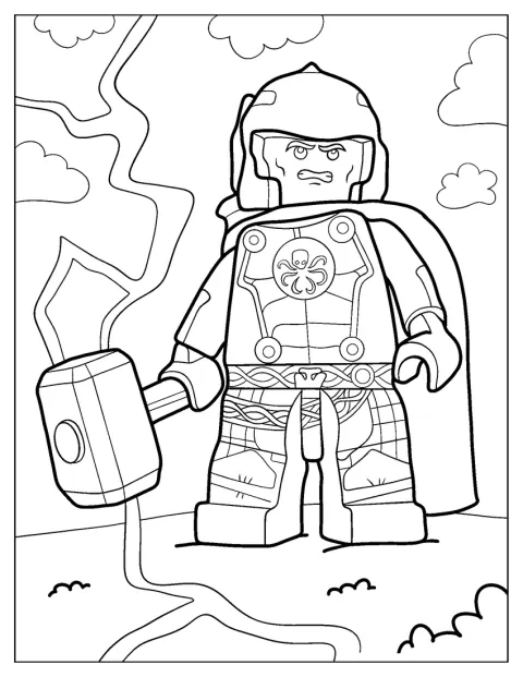 Thor Lego-figurája a kezében tartja kalapácsát.