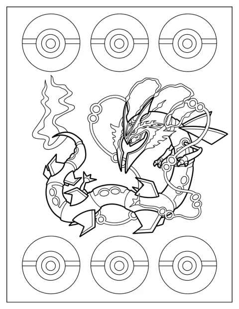 Mega Rayquaza kronkelt te midden van bliksemstralen en elektrische vonken.