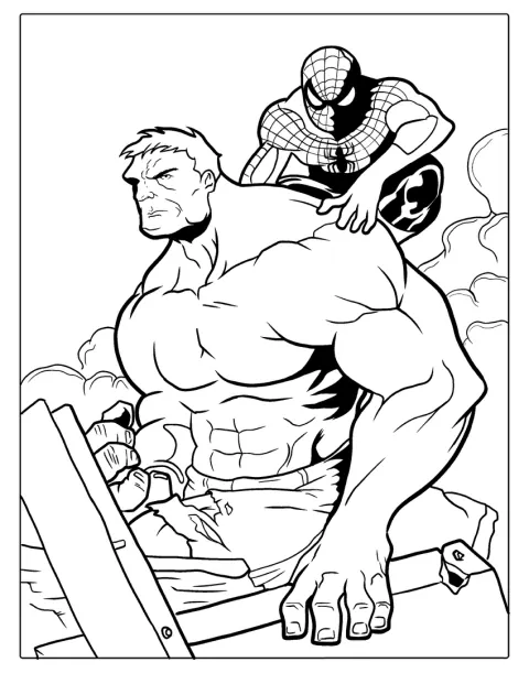 Spider-Man staat samen met Hulk in beeld.