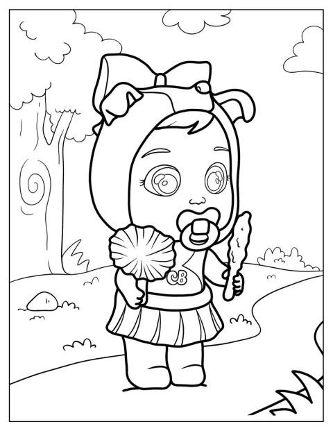 Cry Babies Coloring Page Of Roxy With Pacifier Holding Snacks