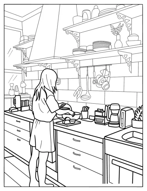 Una mujer prepara comida en la cocina.