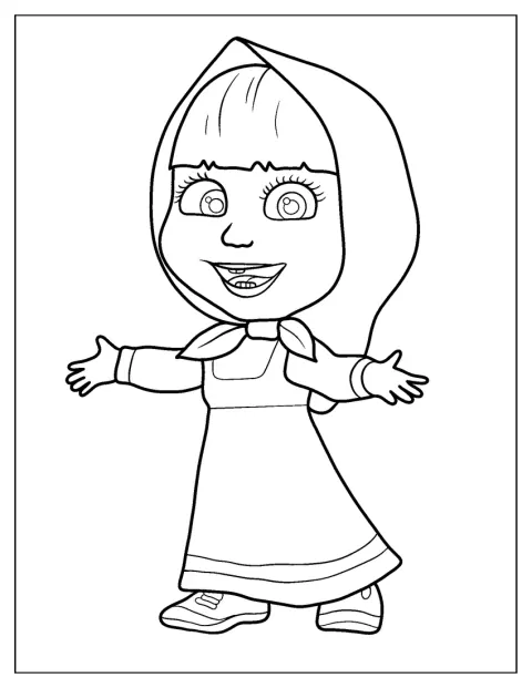 Masha står med armarna utsträckta.