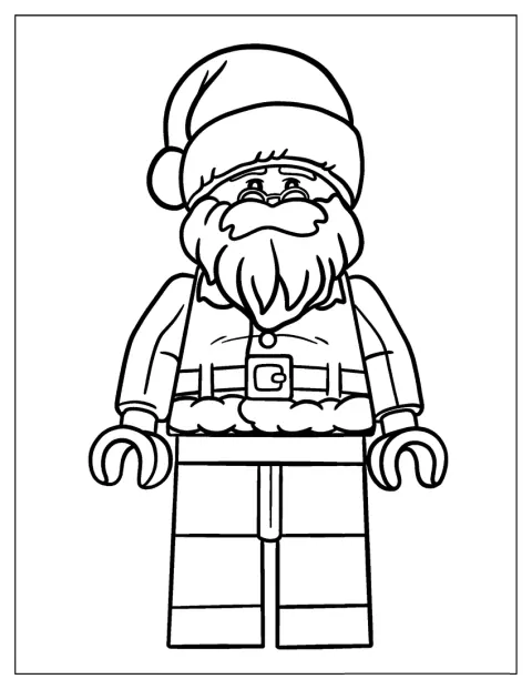 Egy LEGO Mikulás áll ünnepi öltözékben.