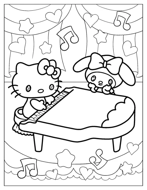 Hello Kitty spiller piano mens My Melody lytter.