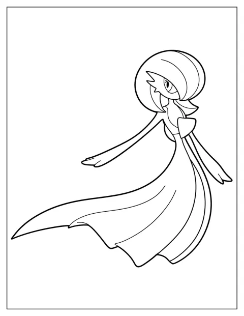 Gardevoir surge de frente, com o seu vestido elegante e formas simples.