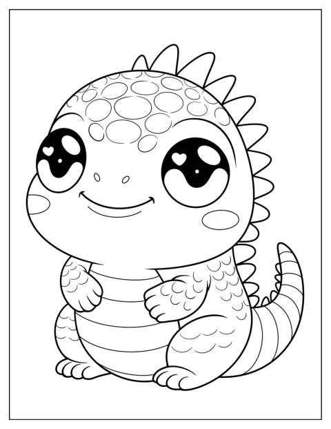 Una piccola iguana in stile chibi posa mostrando la pelle squamosa.
