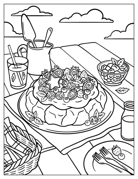 Una pavlova decorata con frutta estiva porta un tocco natalizio.