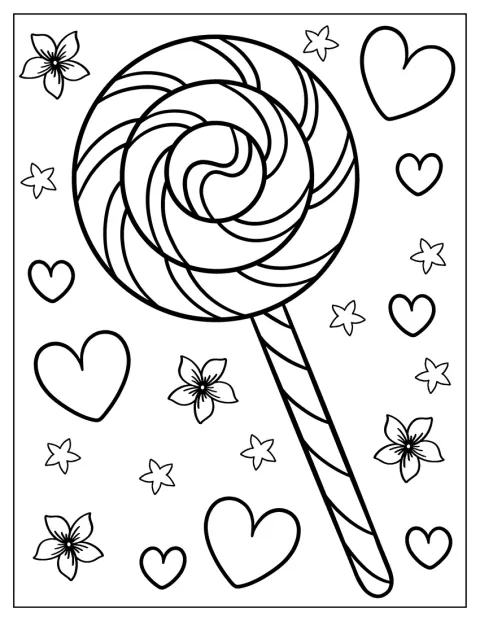 Fiori e cuori decorano un lecca lecca a spirale ricco di dettagli.