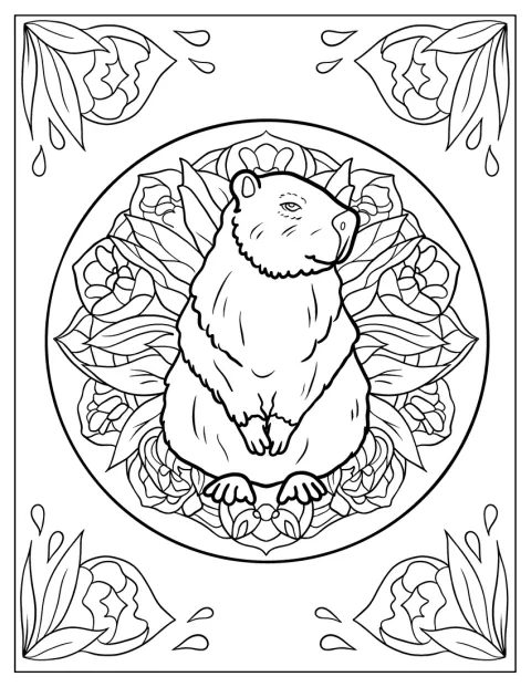 Fluffy Capybara Coloring Page Inside Flower Mandala