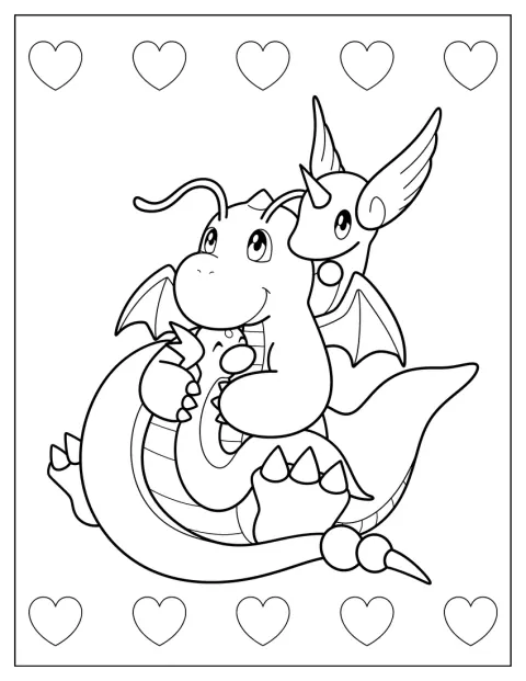 Dragonite Coloring Page With Dratini And Dragonair