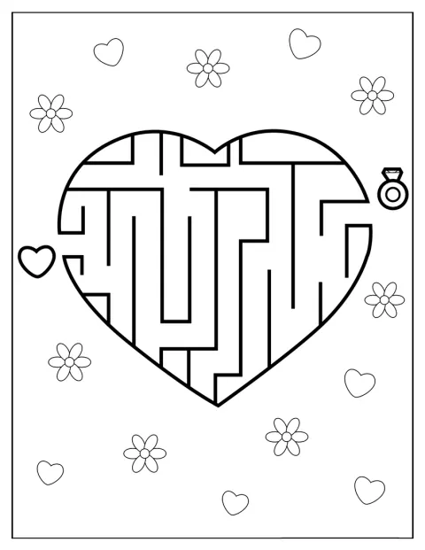 Un laberinto con forma de corazón propone un juego con motivos nupciales.