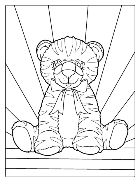 En tiger ses forfra i en enkel konturtegning.