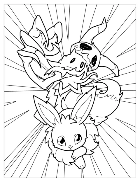 Mimikyu går till attack mot Eevee.