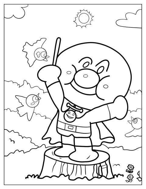 Anpanman Coloring Page Conducting Bird Song