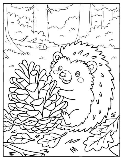 Suloinen siili halaa männynkäpyä.