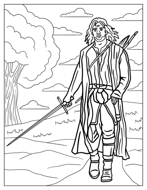 Aragorn hält sein Schwert kampfbereit vor sich.