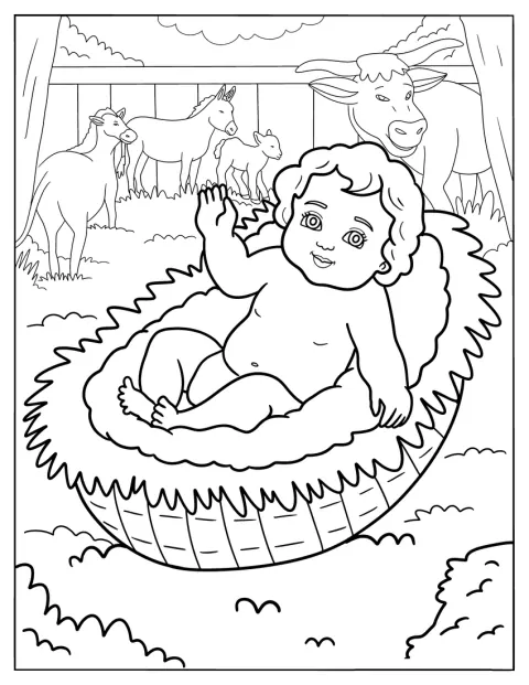 El niño Jesús descansa arropado en un pesebre.