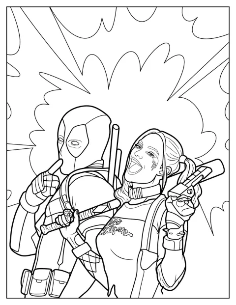 Deadpool och Harley Quinn poserar tillsammans.