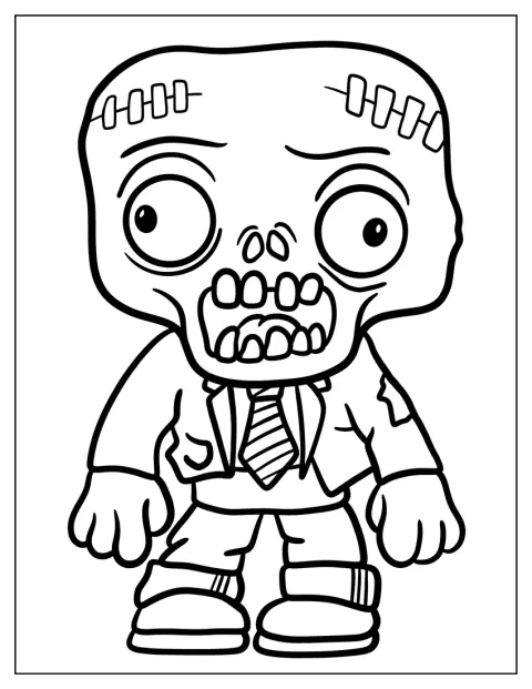 Zombie stojí oblečený v pracovním obleku.